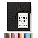 Queen Fitted Sheet - Single Fitted Sheet Only - 8-16" Deep Pockets - Black