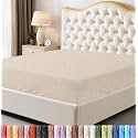 Queen Fitted Sheet, Ultra Soft Fits Up to 15 Inch Deep Pocket, Slub Beige