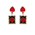 Queen of Hearts Earrings for Women Asymmetric Clock Poker Rabbit Dangle Earrings Red Heart Poker Drop Earring Queen of Hearts Costume Accessories Trendy Jewelry for Women