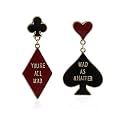Queen of Hearts Earrings for Women Asymmetric Clock Poker Rabbit Dangle Earrings Red Heart Poker Drop Earring Queen of Hearts Costume Accessories Trendy Jewelry for Women