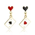 Queen of Hearts Earrings for Women Asymmetric Clock Poker Rabbit Dangle Earrings Red Heart Poker Drop Earring Queen of Hearts Costume Accessories Trendy Jewelry for Women