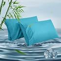 Queen Pillowcases, Cooling Viscose from Bamboo Pillow Covers with Envelope Closure, Soft Moisture-Wicking for Hot Sleepers, Hair and Skin-Friendly, Blue, 2 Pack