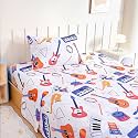 Queen Sheet Set Kids - Guitar Sachs Keyboard Drum 4 Pieces Soft Microfiber Cartoon Style Bedsheets for Boys Girls Teens, Oeko TEX Breathable 15 Inch Deep Pocket Sheets(Musicians)