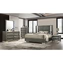 Queen Size 5pc Bed Set Leaf Pattern LED Lights Bracketed Feet Dark Gray Finish Contemporary Bedroom Furniture