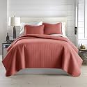 Queen Size Quilt Bedding Set w/ 2 Quilted Pillow Shams, Marsala Red Quilts