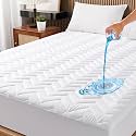 Queen Size Waterproof Mattress Protector Quilted, Breathable Ultra-Soft Filling Mattress Pad, Fitted Deep Pocket Mattress Cover Fits 6''-25'' Mattress White