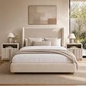 Queen Upholstered Platform Bed Frame Wingback Headboard
