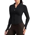 Queenie Ke BareLuxe Workout Running Jackets with Pockets for Women, Full Zip Athletic Cropped Gym Jacket with Thumbholes