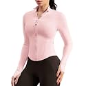 Queenie Ke BareLuxe Workout Running Jackets with Pockets for Women, Full Zip Athletic Cropped Gym Jacket with Thumbholes