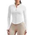 Queenie Ke BareLuxe Workout Running Jackets with Pockets for Women, Full Zip Athletic Cropped Gym Jacket with Thumbholes