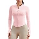 Queenie Ke BareLuxe Workout Running Jackets with Pockets for Women, Full Zip Athletic Cropped Gym Jacket with Thumbholes