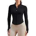 Queenie Ke BareLuxe Workout Running Jackets with Pockets for Women, Full Zip Athletic Cropped Gym Jacket with Thumbholes