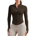 Queenie Ke BareLuxe Workout Running Jackets with Pockets for Women, Full Zip Athletic Cropped Gym Jacket with Thumbholes