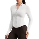 Queenie Ke BareLuxe Workout Running Jackets with Pockets for Women, Full Zip Athletic Cropped Gym Jacket with Thumbholes