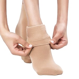 pack of 1 beige solid winter thick warm ankle length fleece lined thermal stretchy elastic velvet socks without thumb for girlsladieswomen