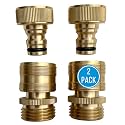 Quick Connector Garden Hose Fittings (2 Pack) - Leak-Free 3/4" Snap-On Water Hose Adapter - Solid Brass Connection Connectors for Quick Release