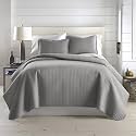 Quilt King Size Bedding Set with 2 Quilted Pillow Shams, Steel Grey Quilts