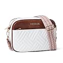 Quilted Crossbody Bag for Women, Vegan Leather Small Shoulder Purse with Adjustable Wide Guitar Strap &amp; 5 Pockets