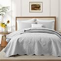 Quilts Queen Size Bedspread Coverlet Floral Quilt Set Silver, 90"x96"