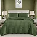 Quilts Queen Size Bedspread Coverlet Leaf Quilt Set (Olive Green, 90"x96")