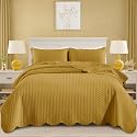 Quilts Queen Size Bedspread Coverlet Leaf Quilt Set (Ochre, 90"x96")