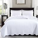 Quilts Queen Size Bedspread Coverlet Leaf Quilt Set (White, 90"x96")