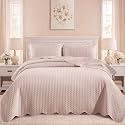 Quilts Queen Size Bedspread Coverlet Leaf Quilt Set (Baby Pink, 90"x96")