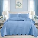 Quilts Queen Size Bedspread Coverlet Leaf Quilt Set (Light Blue, 90"x96")