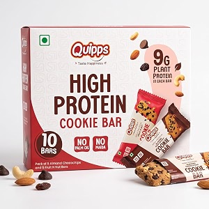 quipps high protein cookie bars  25 protein multigrain healthy energy amp hunger bar  fruit amp nut amp choco chip healthy energy snack bar  vegetarian protein biscuit for gym fitness amp breakfast  35g each x combo pack of 10