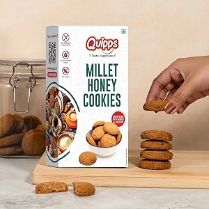 quipps premium millet honey cookies  200g  5-grain multigrain cookies sweetened with jaggery amp honey  made with oats ragi millet whole wheat amp corn flour  no maida  no palm oil  no artificial preservatives  healthy crunchy biscuits