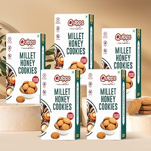 quipps premium millet honey cookies  5-grain multigrain cookies sweetened with jaggery amp honey  made with oats ragi millet whole wheat amp corn flour  no maida  no palm oil  no artificial preservatives  healthy crunchy biscuits  pack of 5 200g each