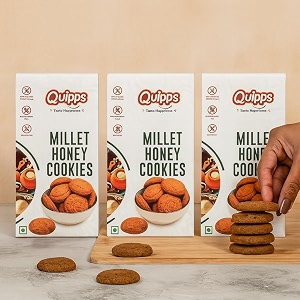 quipps premium millet honey cookies  5-grain multigrain cookies sweetened with jaggery amp honey  made with oats ragi millet whole wheat amp corn flour  no maida  no palm oil  no artificial preservatives  healthy crunchy biscuits  pack of 3 200g each
