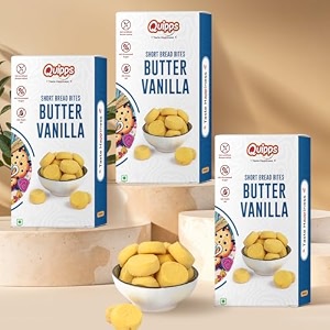 quipps short bread bites butter vanilla cookies  made with real butter amp natural vanilla  whole wheat atta  no maida  no palm oil  no artificial preservatives  eggless shortbread cookies  tea-time biscuits  pack of 3 180g each