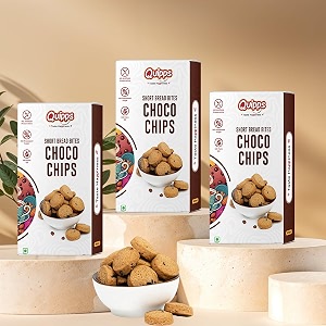 quipps short bread bites choco chips cookies  18 dark chocolate chips  whole wheat atta  no maida  made with white butter  no palm oil  no artificial preservatives  eggless snack biscuits for tea time amp office breaks  pack of 3 180g each