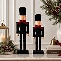 Qunclay 2 Pcs Christmas Wooden Nutcracker Figures with Burgundy Velvet Bow