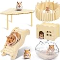 Qunclay 5 Pcs Hamster Wooden Cage Accessories Climbing Toys House Classic