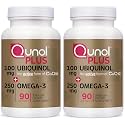 Qunol Plus Ubiquinol CoQ10 100mg with Omega 3 Fish Oil 250mg,Extra Strength Antioxidant Supplement,90 Count (Pack of 2)
