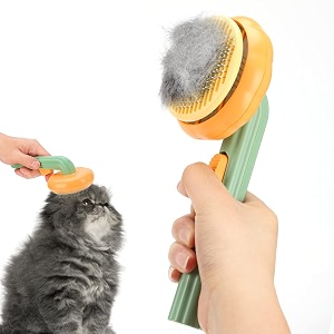quuren self cleaning slicker brush dog brush and cat brush cat hair brush with curved needle comb remove loose undercoat and shed fur pet pumpkin brush pet brush for shedding and grooming