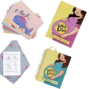 qwirk pregnancy journal gift set - 280-page guided memory book with stickers mood cards amp wooden frame - baby swaddle milestone tracker amp keepsake kit for expecting moms