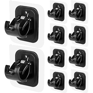 qxore no drill curtain rod brackets - self adhesive holder hooks nail free adjustable hangers for kitchen home bathroom and hotel 4pcs black