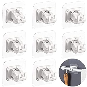 qxore no drill curtain rod brackets no drilling self adhesive curtain rod holder hooks nail free adjustable curtain rod hooks curtain hangers for kitchen home bathroom and hotel 2 pcs transparnt