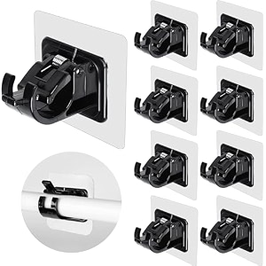 qxore no drill curtain rod brackets no drilling self adhesive curtain rod holder hooks nail free adjustable curtain rod hooks curtain hangers for kitchen home bathroom and hotel 8pcs black
