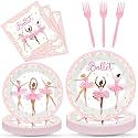 Qyeahkj 100 Pcs Ballerina Birthday Party Decorations for Ballet Plates and Napkins Ballet Dress Paper Dinnerware Table Supplies Disposable Dancing Girl Birthday Party Tableware Decor Serves 25