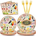 Qyeahkj 100 Pcs Game Night Party Decorations for Family Game Night Plates and Napkins Casino Video Game Paper Dinnerware Table Supplies Disposable Gamer Theme Birthday Party Tableware Decor Serves 25