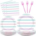 Qyeahkj 100Pcs Ice Cream Birthday Decorations Sweet One Party Supplies Pink Ice Cream Plates Napkins Forks Sprinkle Summer Birthday Party Decorations for Girls Boys Baby Shower Dinner Serves 25