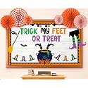 Qyeahkj Halloween Bulletin Board Decorations Classroom Decor Set Witch Borders with 3D Paper Fan Flower Smell My Feet Cutouts for Fall Student Teacher School Office Chalkboard Wall Supplies