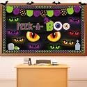 Qyeahkj Halloween Bulletin Board Set Spooky Glowing Eyes Classroom Decorations Halloween Themed Paper Cutouts Boo Sign Glow in The Dark for Kids Students Home School Chalkboard Party Supplies