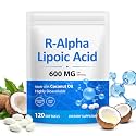 R-Alpha Lipoic Acid R-ALA 600mg Per Serving for Brain, Vitality, Powerful Antioxidant, Metabolism Support, Cellular Wellness, with Coconut Oil, 120Pcs