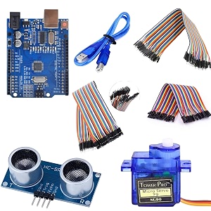rampd uno r3 smd board with uno cable jumper wires hc-sr04-ultrasonic sensor and sg90 servo motor for radar kit