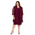 R&amp;M Richards Women's Elegant 2-Piece Shift Dress with Pleated Shimmer Duster Jacket for Mother of the Bride, Cocktail Attire
